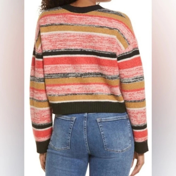 BP Nordstrom Striped Button Down Cardigan Sweater Black Mark Stripe NWT XS - Picture 4 of 5